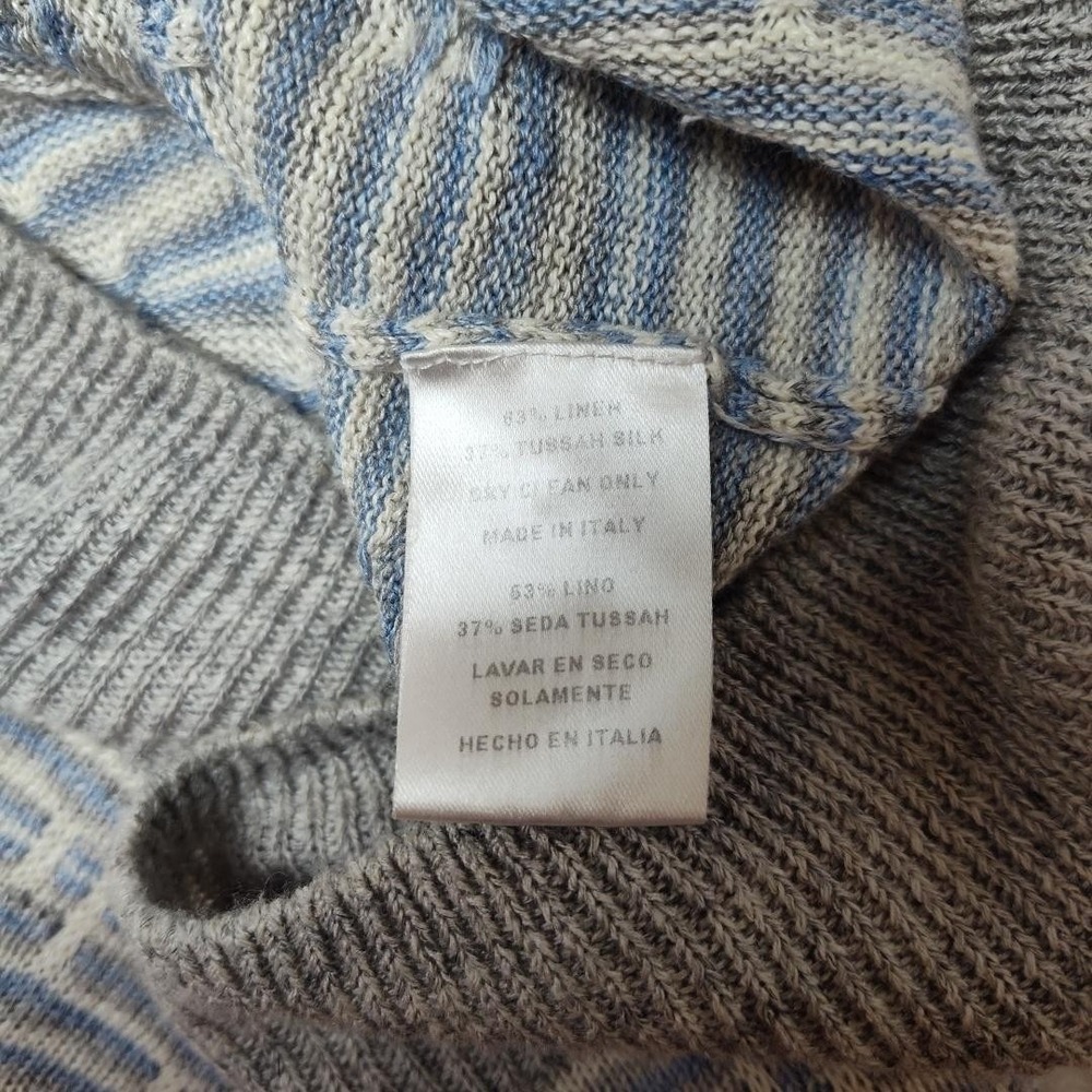 Hickey Freeman Sweater Mens 2XL Gray Collared Polo Linen Silk Pullover Work Knit - Picture 7 of 10